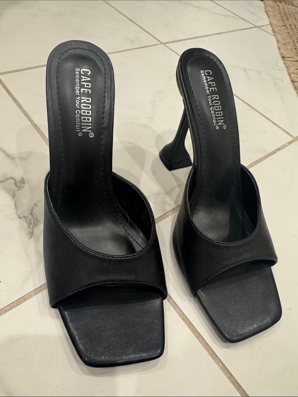 Cape Robbin Black Square Open-Toe Mule Heels